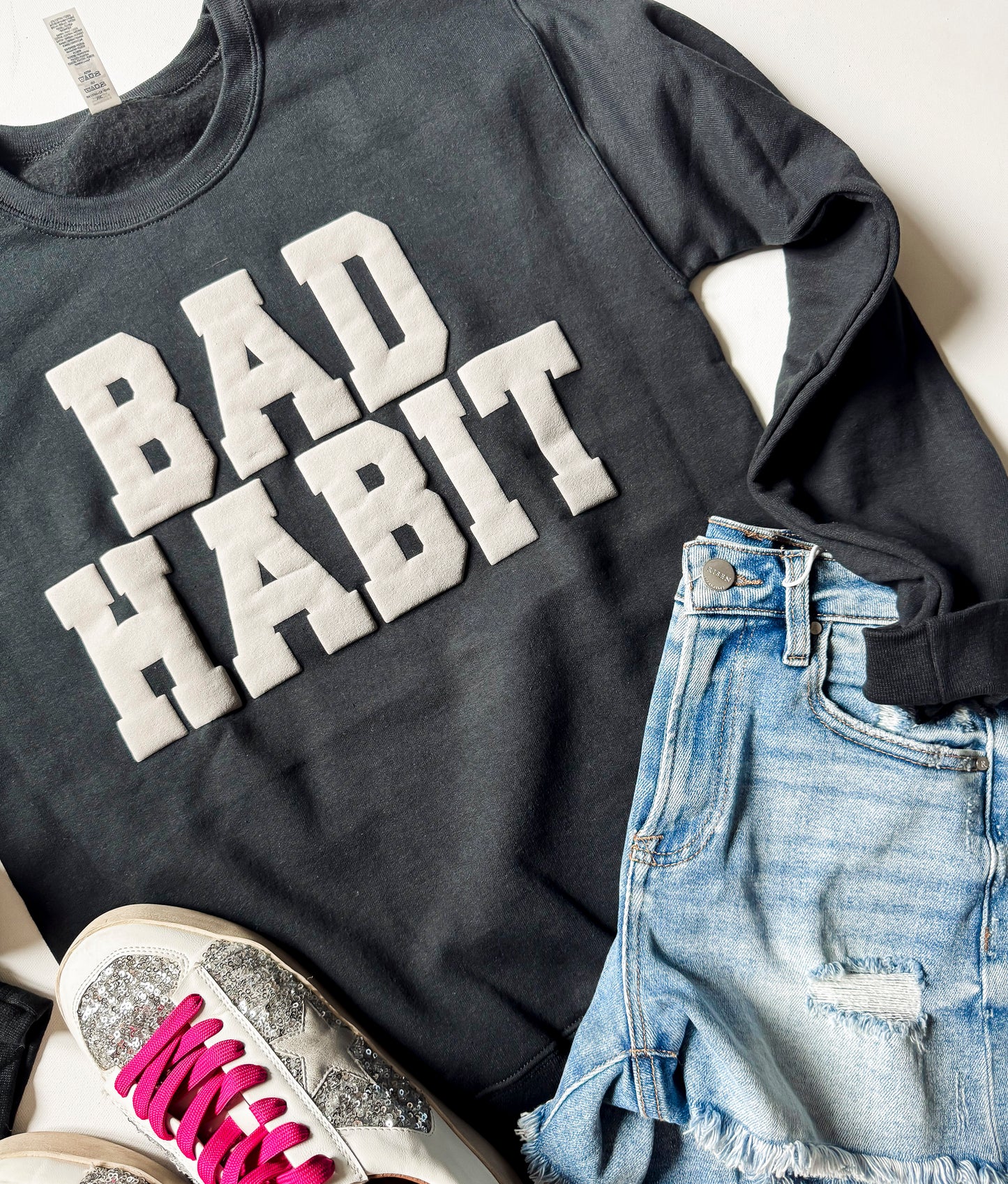 Black Bad Habit Puffy Graphic Sweatshirt