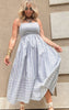 Casual striped summer dress with a soft drape and ankle-grazing length.