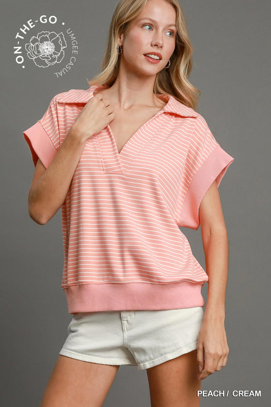 Striped Luxeknit Polo Sweatshirt | UMGEE