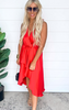 The Juliet Silk Halter Sarong Midi Dress - Red