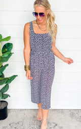 Black Ditsy Sleeveless Square Neck Cropped Jumpsuit - Final Sale