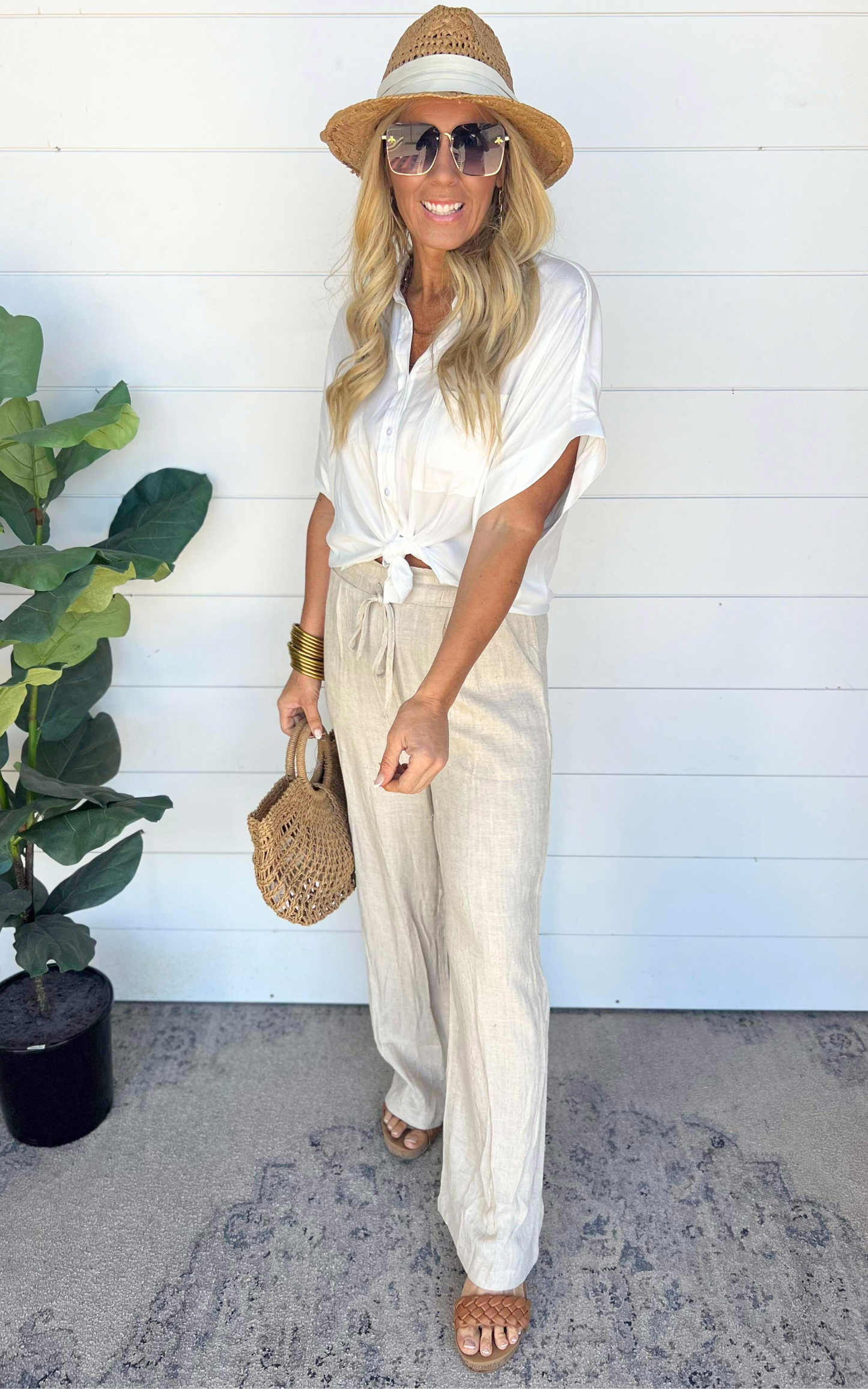 Sunday Brunch Linen Wide Leg Pants