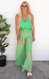 Halia Leaf Tie Waist Wide Leg Pants