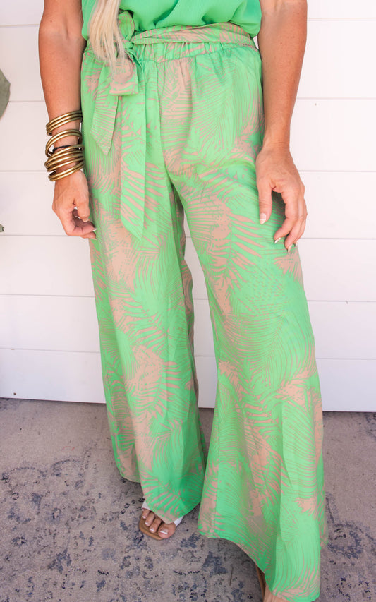 Halia Leaf Tie Waist Wide Leg Pants