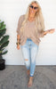 V Neck Long Sleeve Blouse Top - Cocoa