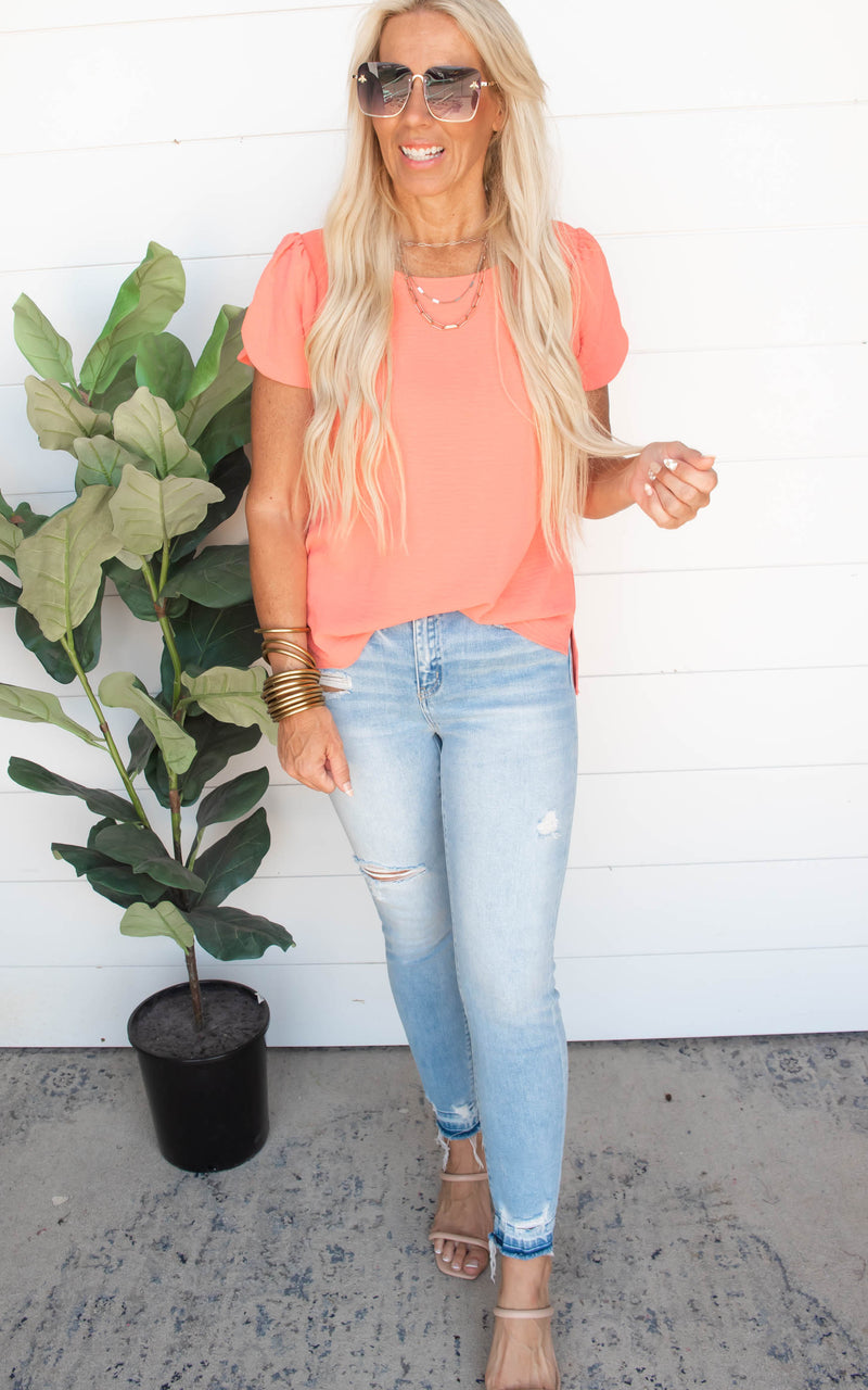 When In Doubt Solid Top - Coral - Final Sale