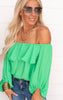 EMERALD Crinkle Solid Off Shoulder Balloon Top