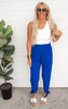 Textured Solid Ruffle Waist Ankle Pants