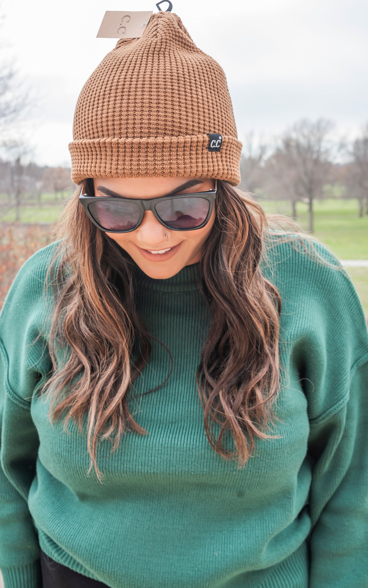 CC Beanie Chocolate Brown Waffle Knit