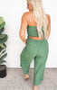 Green Smocked Open Back Tube Wide Leg Jumpsuit - Final Sale