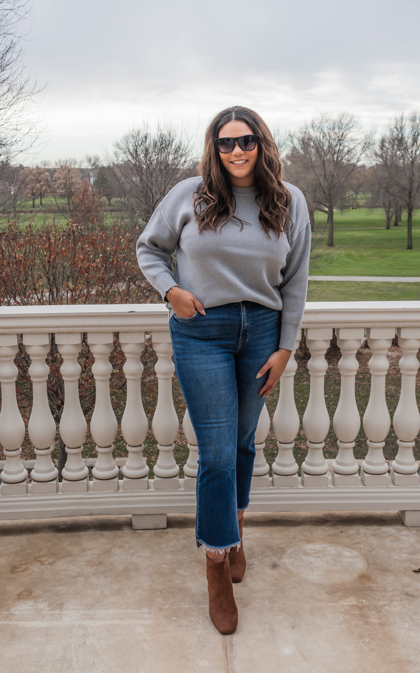 HEATHER GREY Classic Round Neck Sweater