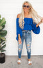 Blue Off Shoulder Balloon Top