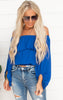 Blue Crinkle Solid Off Shoulder Balloon Top