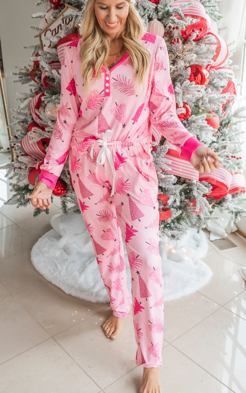 Pink Christmas Tree Pajama Set