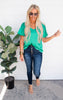 Green Silk Bubble Sleeve Top