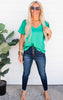 Green Silk Bubble Sleeve Top