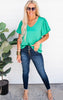 Green Silk Bubble Sleeve Top