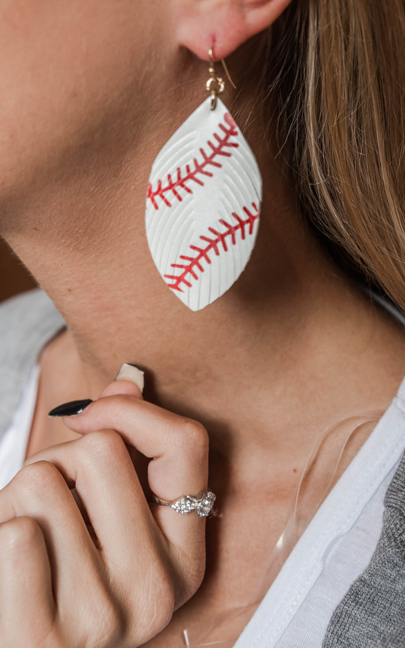 Baseball Faux Leather Feather Earrings