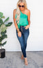 The Addison Green Satin One Shoulder Top