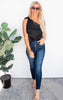 The Addison Black Satin One Shoulder Top