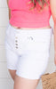 White Missy Curvy Fit Exposed Button Cuffed Shorts - Final Sale