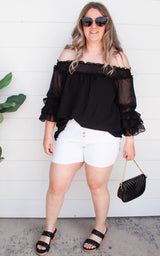 The Isabella Smocked Off the Shoulder and Tiered Sleeve Top - Black | FINAL SALE