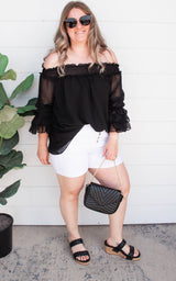 The Isabella Smocked Off the Shoulder and Tiered Sleeve Top - Black | FINAL SALE