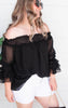 The Isabella Smocked Off the Shoulder and Tiered Sleeve Top - Black | FINAL SALE