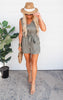 Olive Sleeveless V-Neck 3D Pocket Romper