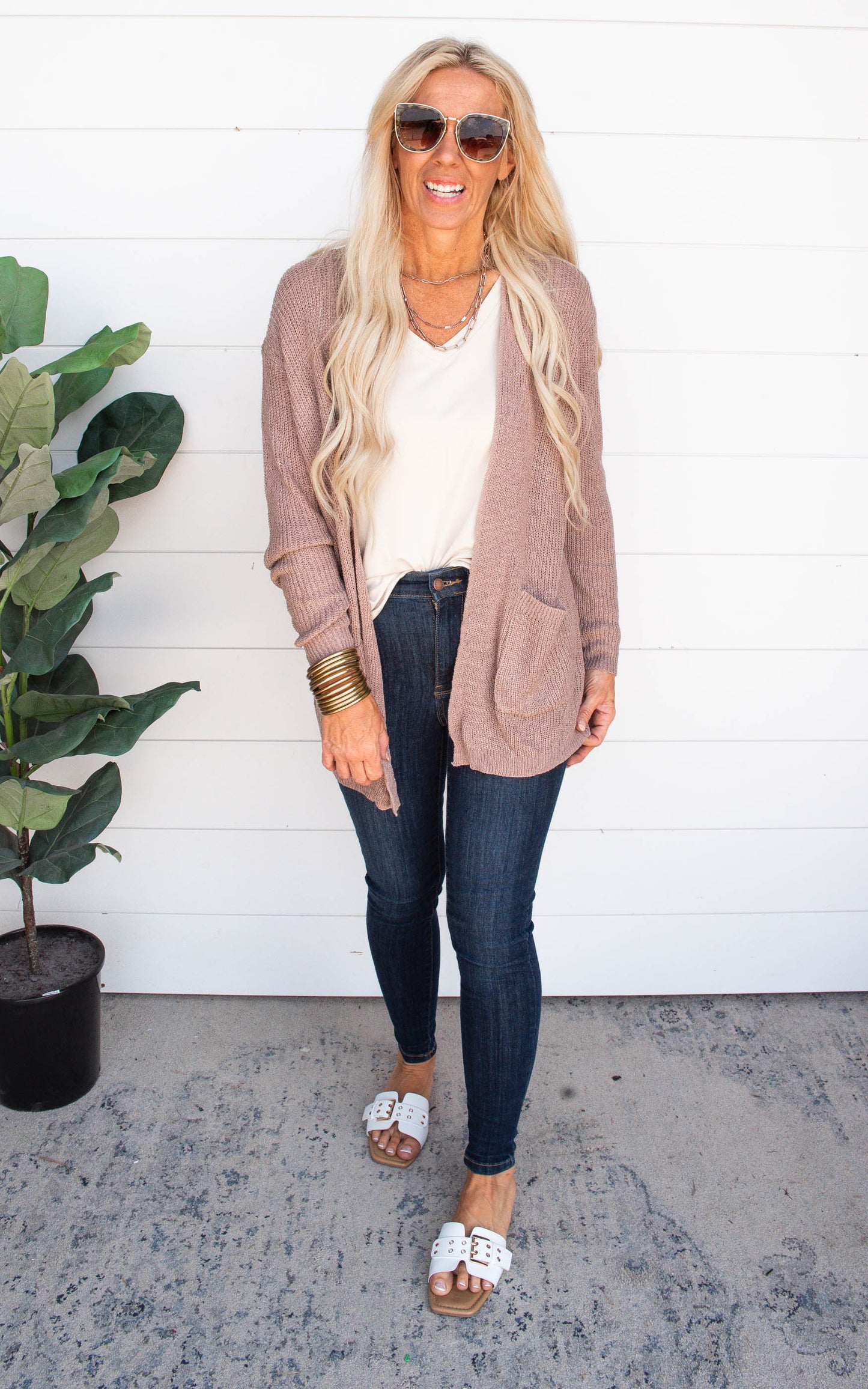 TAUPE Loose Fit Open Front Cardigan