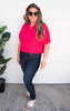 Fuchsia Short Sleeve Button Down Top | FINAL SALE