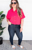 Fuchsia Short Sleeve Button Down Top | FINAL SALE