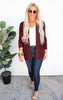 BURGUNDY Waffle Texture Open Front Cardigan