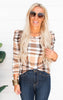 Plaid Top with Ruffled Sleeves | Taupe