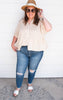 UMGEE Striped Collar Button Down Top w/ Folded Sleeve - Latte