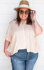 UMGEE Striped Collar Button Down Top w/ Folded Sleeve - Latte