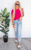 Fuchsia Puff Sleeve Knit Top