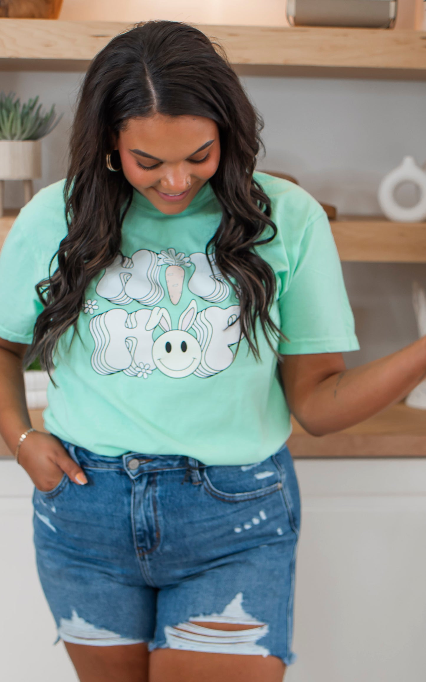 Mint Green Hip Hop Graphic T-shirt**