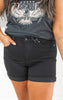 The Mila Tummy Control Black Denim Shorts (REG/CURVY) | JUDY BLUE - Final Sale