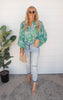 Garden of Luxury Floral Puff Sleeve Blouse - Kelly Green -Final Sale