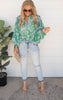 Garden of Luxury Floral Puff Sleeve Blouse - Kelly Green -Final Sale