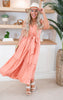 Apricot Button Front Ruffle Midi Dress