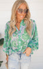 Garden of Luxury Floral Puff Sleeve Blouse - Kelly Green -Final Sale