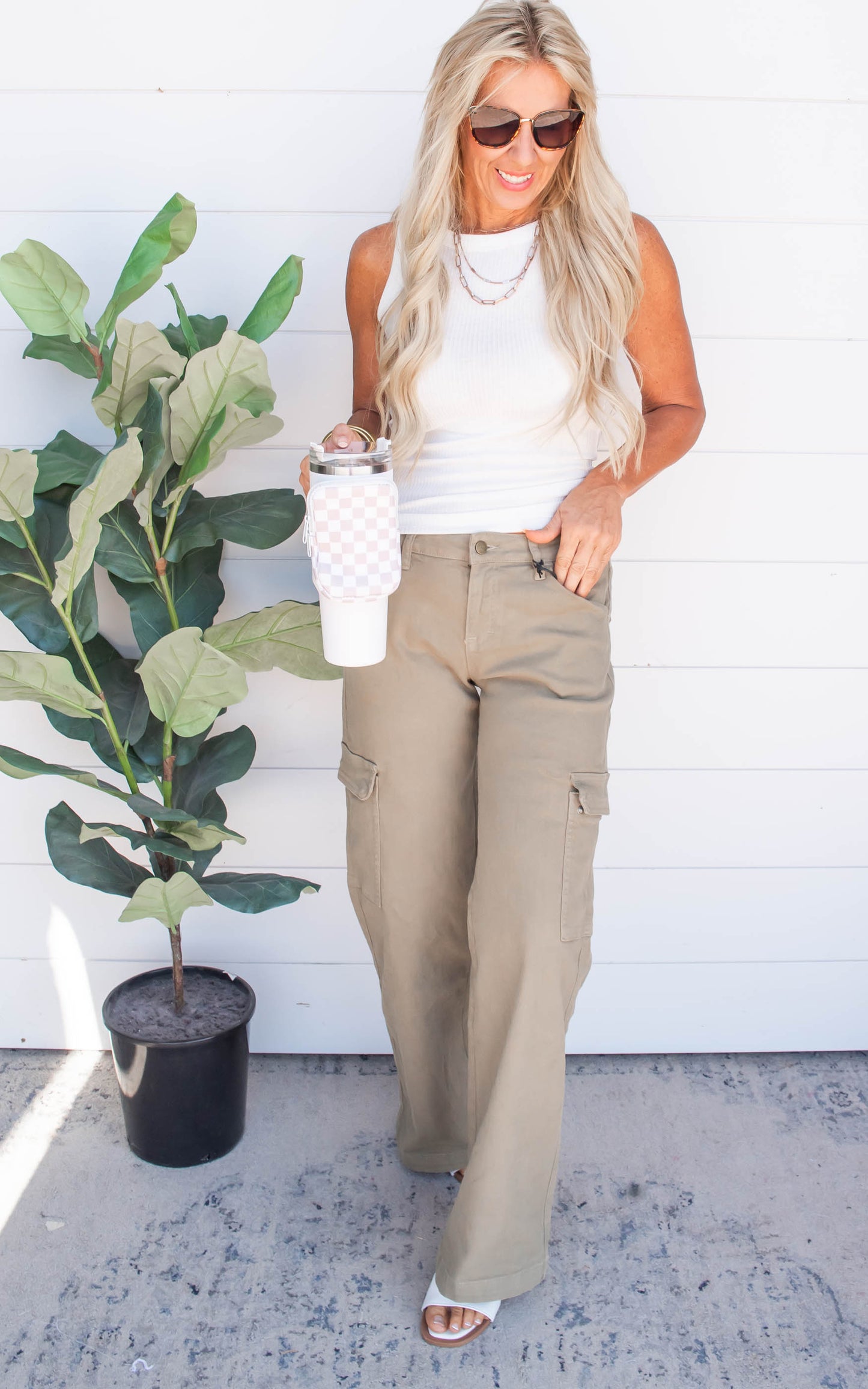 Mid-Rise Utility Wide Leg Pants - Mica