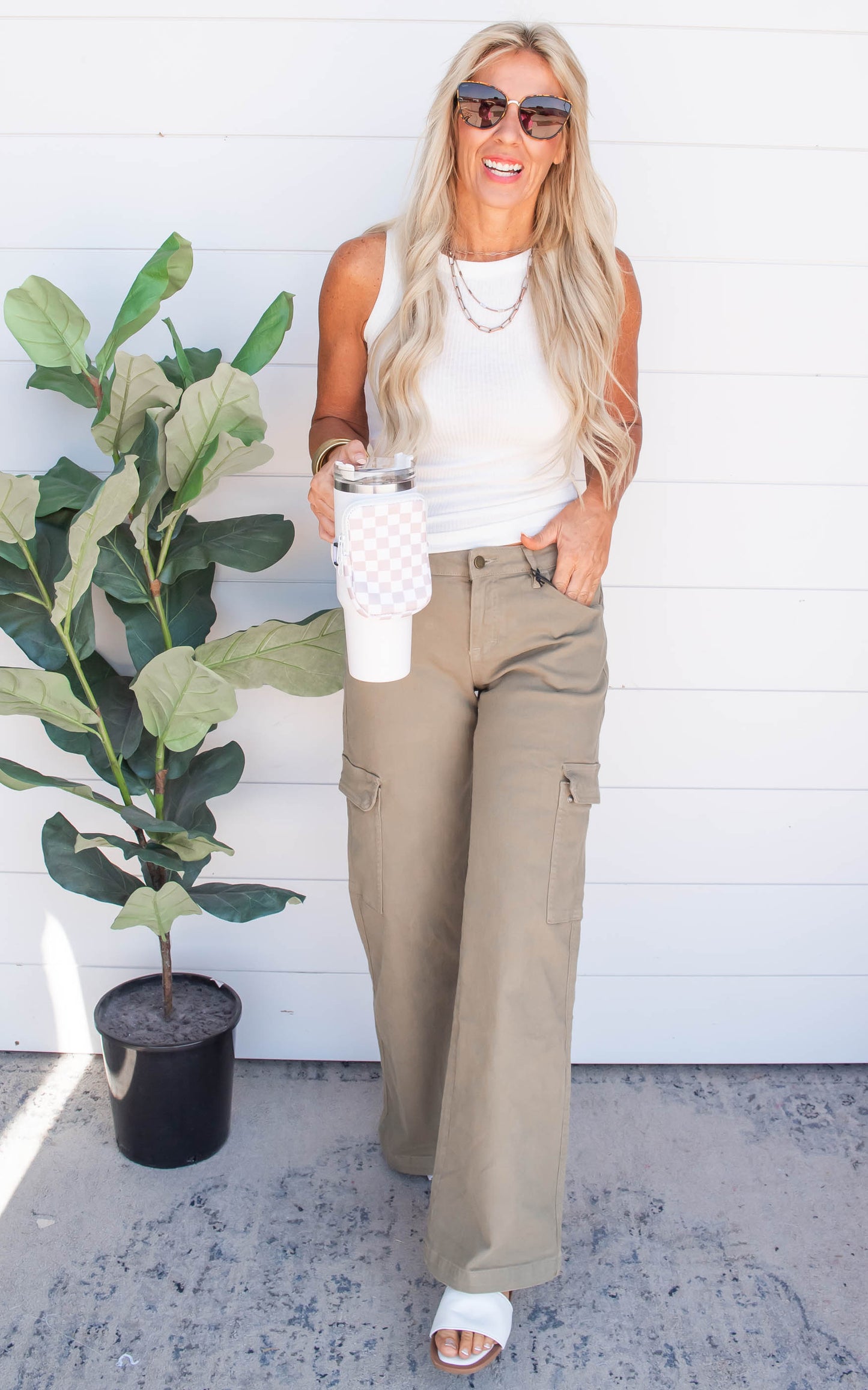 Mid-Rise Utility Wide Leg Pants - Mica