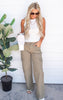 Mid-Rise Utility Wide Leg Pants - Mica