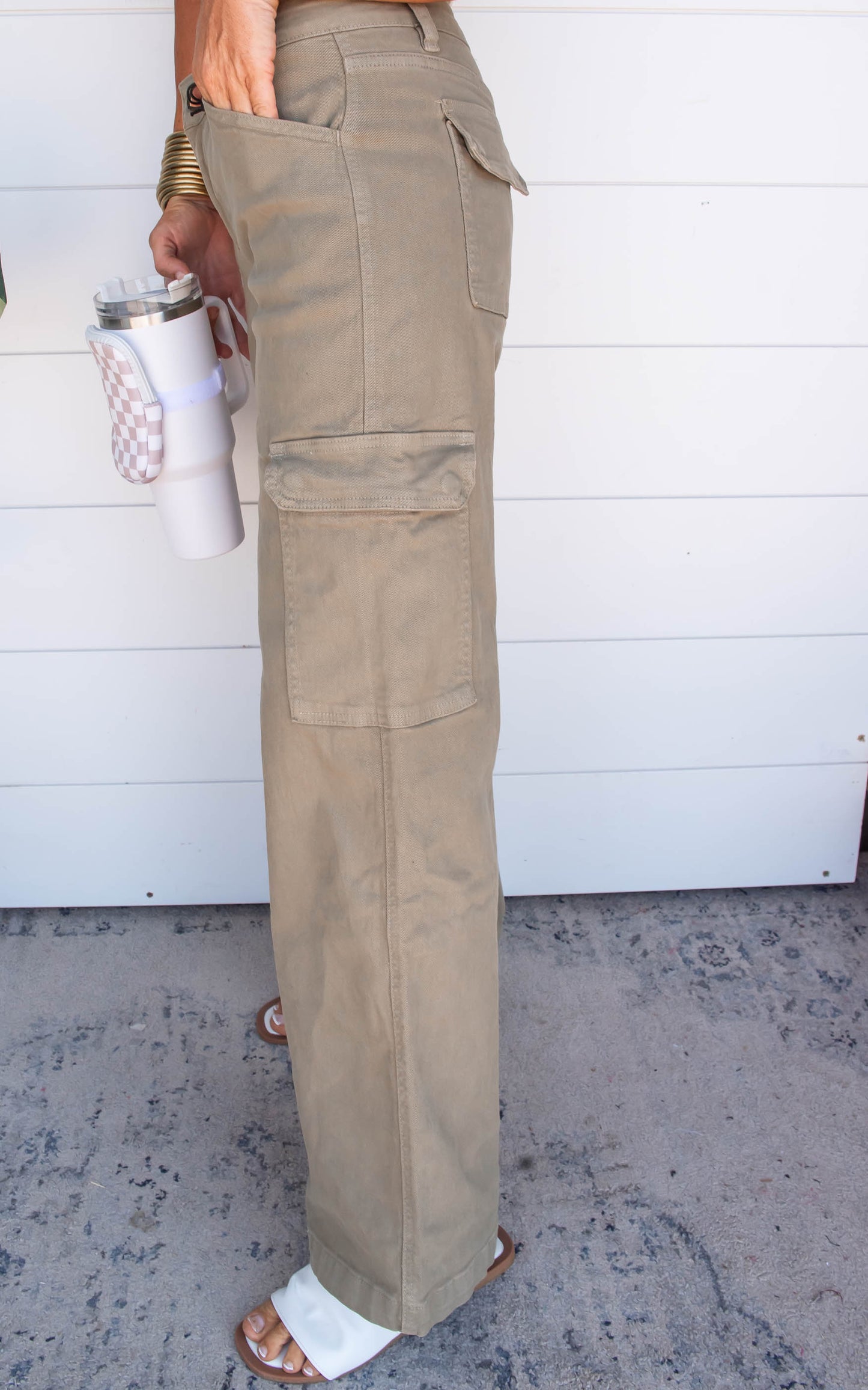 Mid-Rise Utility Wide Leg Pants - Mica