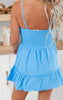 Ocean Blue Soild Gauze Twist Tiered Dress