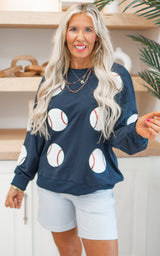 Sequin Baseball French Terry Pullover Sweater *New Colors*
