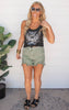 Olive High Rise Crossover Denim Shorts | Risen